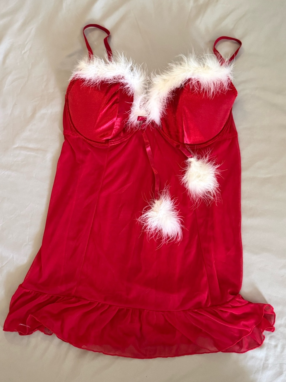 Red Fur Trim Chemise - Women Intimates